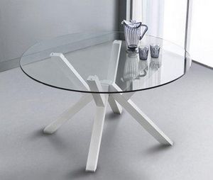 WHITE LABEL - table repas teorema en verre design blanc 120 cm - Table De Repas Ronde