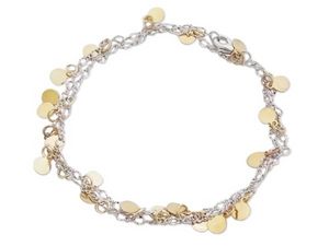 WHITE LABEL - bracelet 2 en 1, chaine argentée et palets dorés b - Collier
