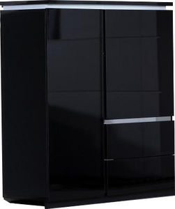 WHITE LABEL - armoire de rangement 2 portes noir laqué avec écla - Vaisselier