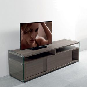 WHITE LABEL - meuble tv talac 2 portes coulissantes coloris orme - Meuble Tv Hi Fi