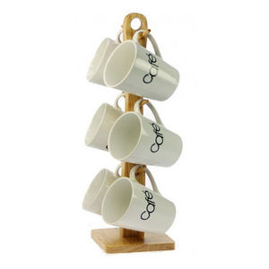 WHITE LABEL - ensemble de 6 mugs en grès avec support de rangeme - Porte Tasses