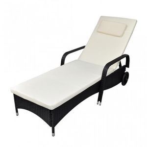 WHITE LABEL - transat fauteuil de jardin noir 4 niveaux - Chaise Longue De Jardin