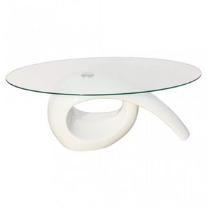 WHITE LABEL - table basse design blanche verre - Table Basse Ronde