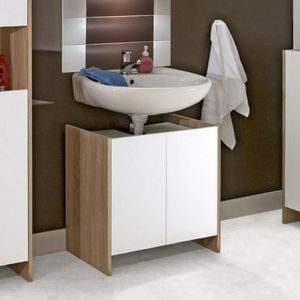WHITE LABEL - meuble sous-vasque dova design chêne 2 portes blan - Meuble Sous Vasque