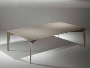 WHITE LABEL - table basse design rocky en verre trempé taupe - Table Basse Rectangulaire