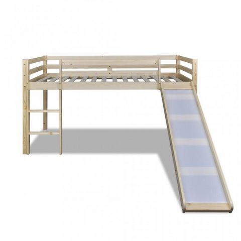 WHITE LABEL - Lit enfant-WHITE LABEL-Lit mezzanine bois avec toboggan et échelle