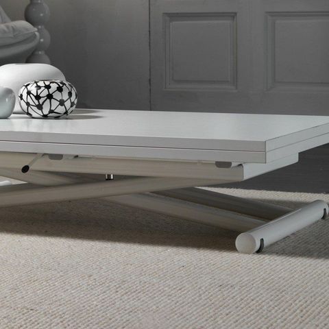 WHITE LABEL - Table basse relevable-WHITE LABEL-Table basse relevable extensible LIFT WOOD blanche
