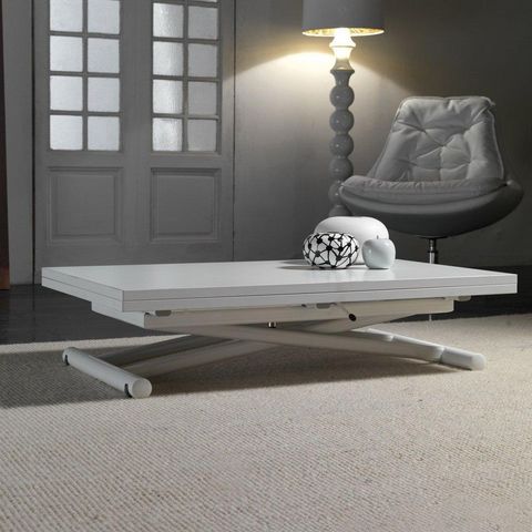 WHITE LABEL - Table basse relevable-WHITE LABEL-Table basse relevable extensible LIFT WOOD blanche