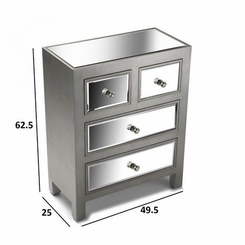 WHITE LABEL - Commode-WHITE LABEL-Commode 4 tiroirs TOWER design argenté et miroir