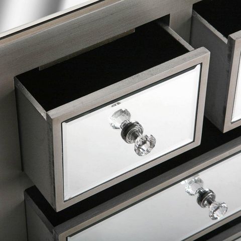 WHITE LABEL - Commode-WHITE LABEL-Commode 4 tiroirs TOWER design argenté et miroir
