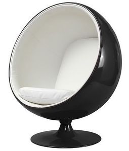 STUDIO EERO AARNIO - fauteuil ballon aarnio coque noire interieur blanc - Armchair And Floor Cushion