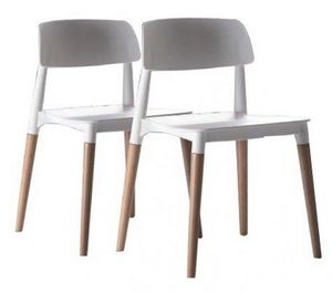 WHITE LABEL - lot de 2 chaises artika empilables blanche et hêtr - Chair