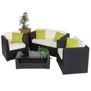 WHITE LABEL - salon de jardin rotin noir + table - Garden Furniture Set