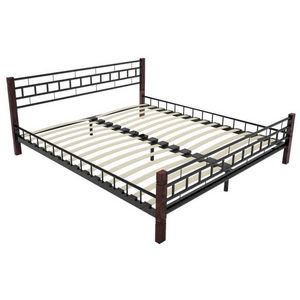 WHITE LABEL - lit adulte en métal 180 x 200 cm noir et marron - Double Bed