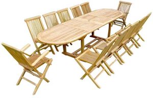 LYNCO - salon en teck table ovale 10 chaises 2 fauteuils - Outdoor Dining Room