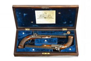 Peter Finer - a cased pair of english percussion rifled target p - Carbine And Rifle