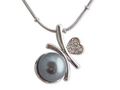Necklace-WHITE LABEL-Tour de cou argenté pendentif sphère grise nacrée 
