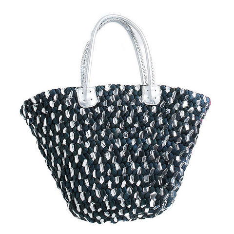 WHITE LABEL - Shopping bag-WHITE LABEL-Sac panier paille et simili cuir doublure avec poc