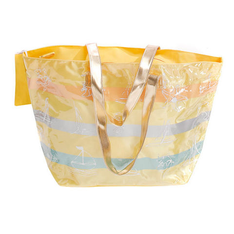 WHITE LABEL - Handbag-WHITE LABEL-Grand sac cabas à rayures pochette unie fond rayé