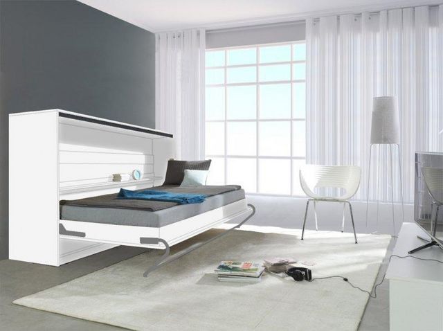 WHITE LABEL - Fold Away bed-WHITE LABEL-Armoire lit LINEA transversale façade BLANC MAT , 