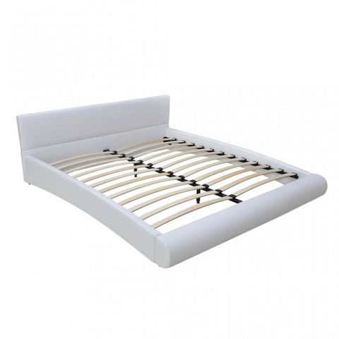 WHITE LABEL - Double bed-WHITE LABEL-Lit cuir 180 x 200 cm blanc