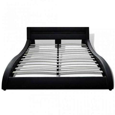 WHITE LABEL - Double bed-WHITE LABEL-Lit cuir led 140 x 200 cm noir