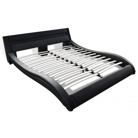 WHITE LABEL - Double bed-WHITE LABEL-Lit cuir led 140 x 200 cm noir