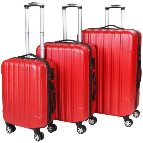WHITE LABEL - Suitcase with wheels-WHITE LABEL-Lot de 3 valises bagage rigide rouge