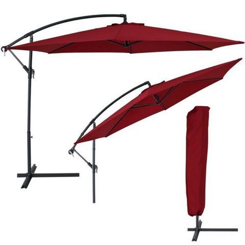 WHITE LABEL - Offset umbrella-WHITE LABEL-Parasol déporté de 3,5 m bordeaux + Housse