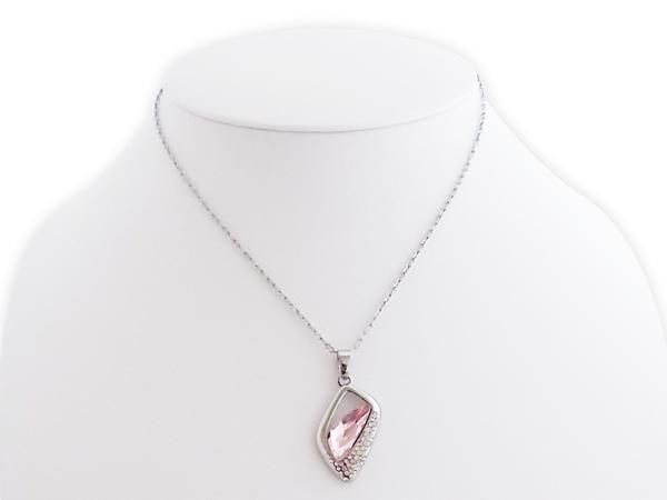 WHITE LABEL - Necklace-WHITE LABEL-Collier pendentif losange avec strass et pierre ro