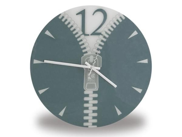 WHITE LABEL - Wall clock-WHITE LABEL-Horloge avec motif Zip grise deco maison design in