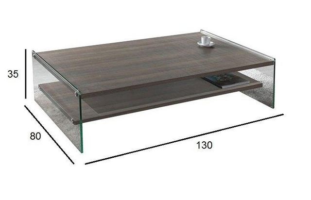 WHITE LABEL - Rectangular coffee table-WHITE LABEL-Table basse rectangle BELLA  2 plateaux noyer avec