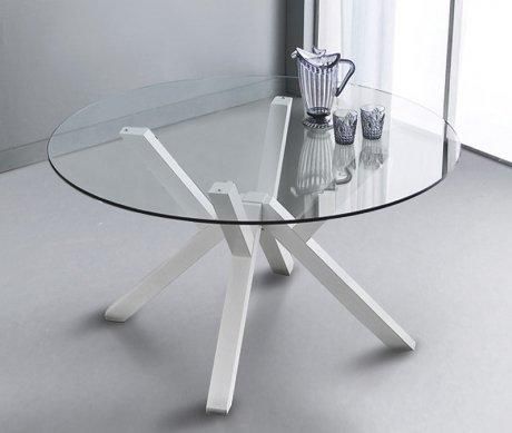 WHITE LABEL - Round diner table-WHITE LABEL-Table repas TEOREMA en verre design blanc 120 cm