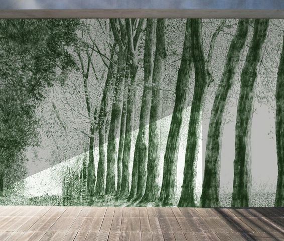 IN CREATION - Wallpaper-IN CREATION-Forêt au crayon vert