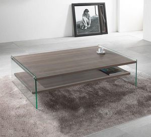 WHITE LABEL - table basse rectangle bella 2 plateaux noyer avec - Rechteckiger Couchtisch