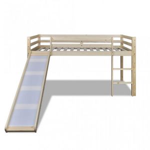 WHITE LABEL - lit mezzanine bois avec toboggan et échelle - Kinderbett