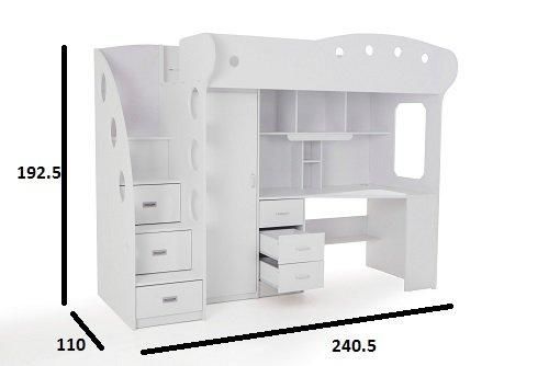 WHITE LABEL - Hochbett-WHITE LABEL-Lit mezzanine COMBI combiné bureau penderie blanch