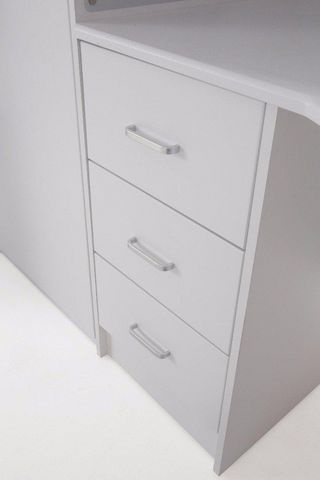 WHITE LABEL - Hochbett-WHITE LABEL-Lit mezzanine COMBI combiné bureau penderie blanch