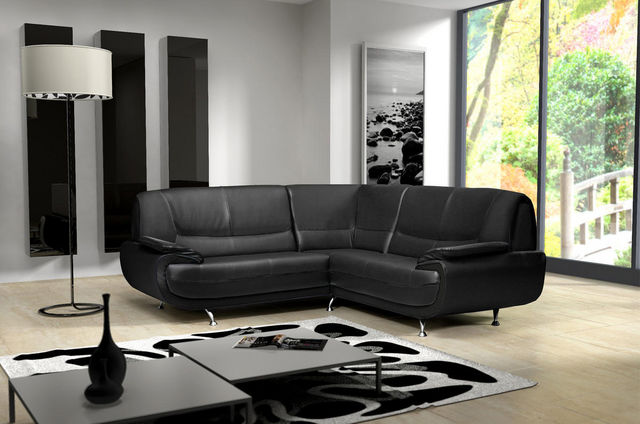 WHITE LABEL - Variables Sofa-WHITE LABEL-Canapé d?angle design en simili cuir noir