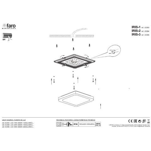 FARO - Deckenleuchte-FARO-Plafonnier carré Iris