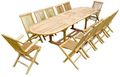 Comedor de exterior-LYNCO-Salon en teck table ovale 10 chaises 2 fauteuils