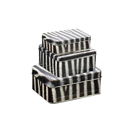 WHITE LABEL - Cajas de galletas-WHITE LABEL-3 Boîtes jungle motif zèbre en métal
