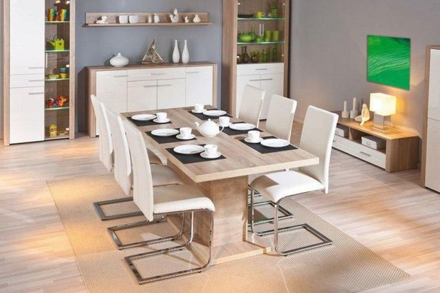 WHITE LABEL - Mesa de comedor rectangular-WHITE LABEL-Table repas extensible ABSOLUTO en bois chene brut