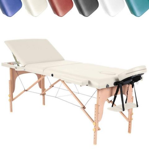 WHITE LABEL - Mesa de masaje-WHITE LABEL-Table de massage pliante 3 zones crème